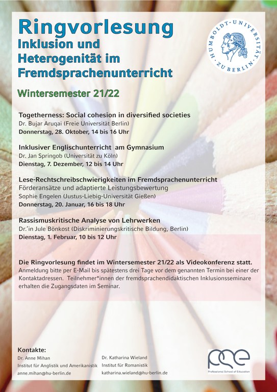 Veranstaltung: Ringvorlesung: Inklusion und Heterogenität im Fremdsprachenunterricht Veranstaltung: Ringvorlesung: Inklusion und Heterogenität im Fremdsprachenunterricht