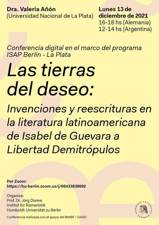 Gastvortrag von Valeria Añón am 13.12.2021 im Rahmen des ISAP-Programms mit La Plata Gastvortrag von Valeria Añón am 13.12.2021 im Rahmen des ISAP-Programms mit La Plata