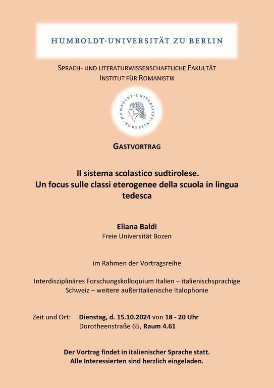 Gastvortrag von Eliana Baldi in italienischer Sprache am 15.10.2024 Gastvortrag von Eliana Baldi in italienischer Sprache am 15.10.2024