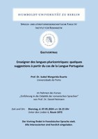 Gastvortrag von Prof. Dr. Isabel Margarida Duarte am 07. Mai 2024 zur Didaktik des Portugiesischen