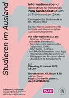 Informationsabend des Instituts für Romanistik zum Auslandsstudium am 6.1.2026 (in Präsenz oder per Zoom)
