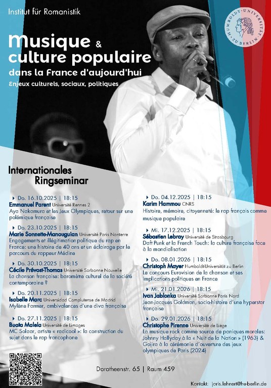 Ringseminar im Wintersemester: Musique et culture populaire dans la France d'aujourd'hui Ringseminar im Wintersemester: Musique et culture populaire dans la France d'aujourd'hui