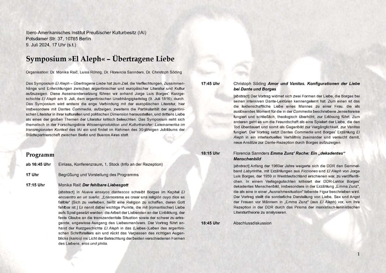 Symposium »El Aleph« – Übertragene Liebe am 09. Juli Symposium »El Aleph« – Übertragene Liebe am 09. Juli