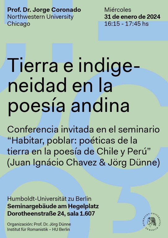 Gastvortrag von Prof. Dr. Jorge Coronado zu "poesía andina" am 31.1.24 Gastvortrag von Prof. Dr. Jorge Coronado zu "poesía andina" am 31.1.24