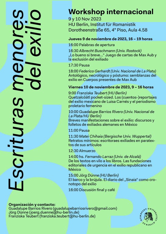 "Escrituras menores del exilio": Workshop zu Exilliteratur in Mexiko am 9./10. November 2023 "Escrituras menores del exilio": Workshop zu Exilliteratur in Mexiko am 9./10. November 2023