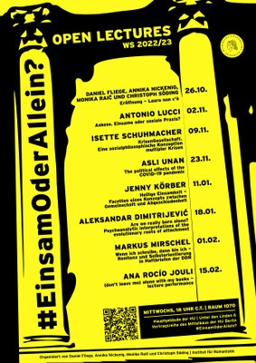 Programm HU Open Lectures #EinsamOderAllein? WiSe 22/23